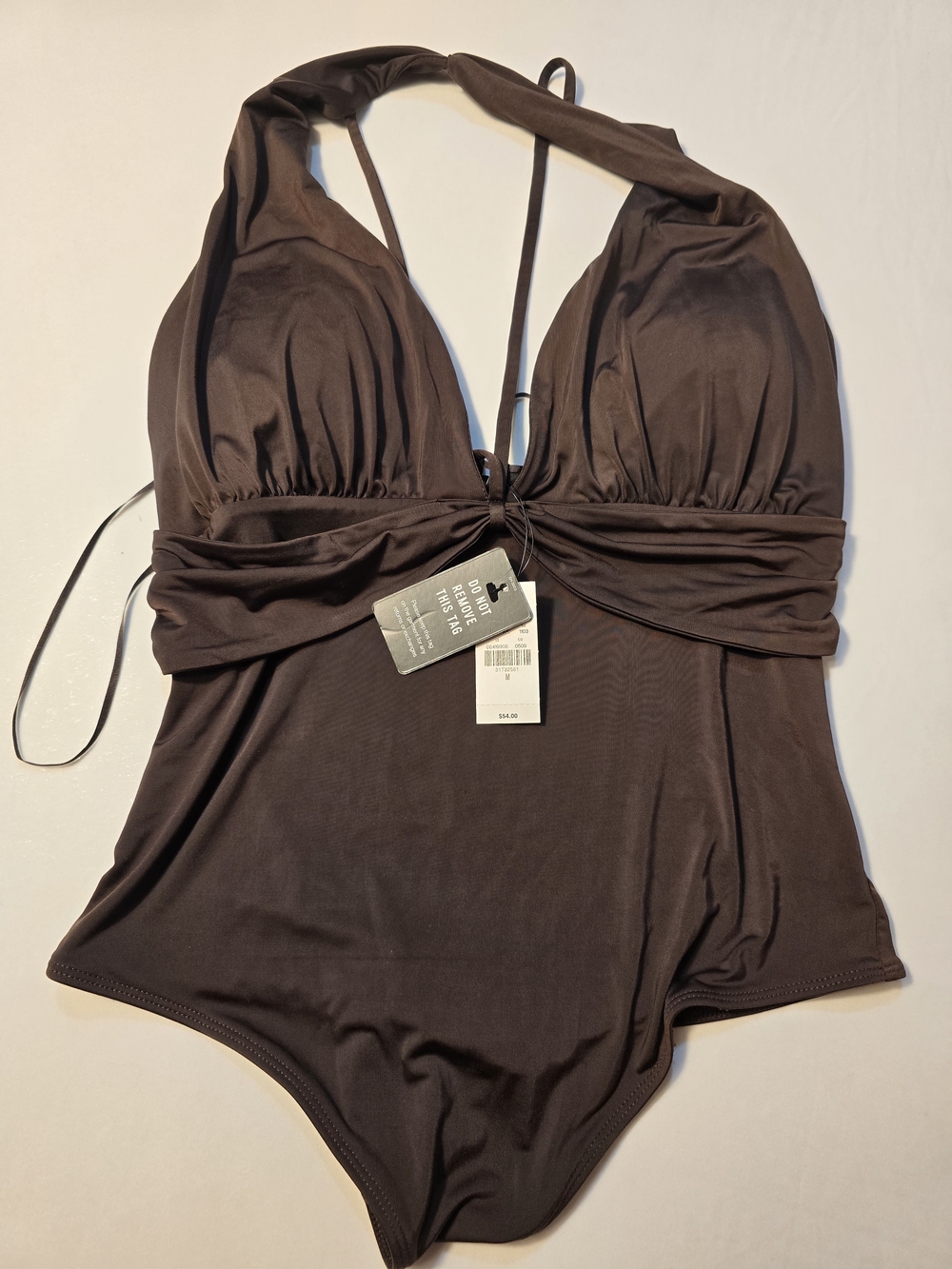 NWT Express Solid Halter One-Piece Bodysuit in Deep Brown